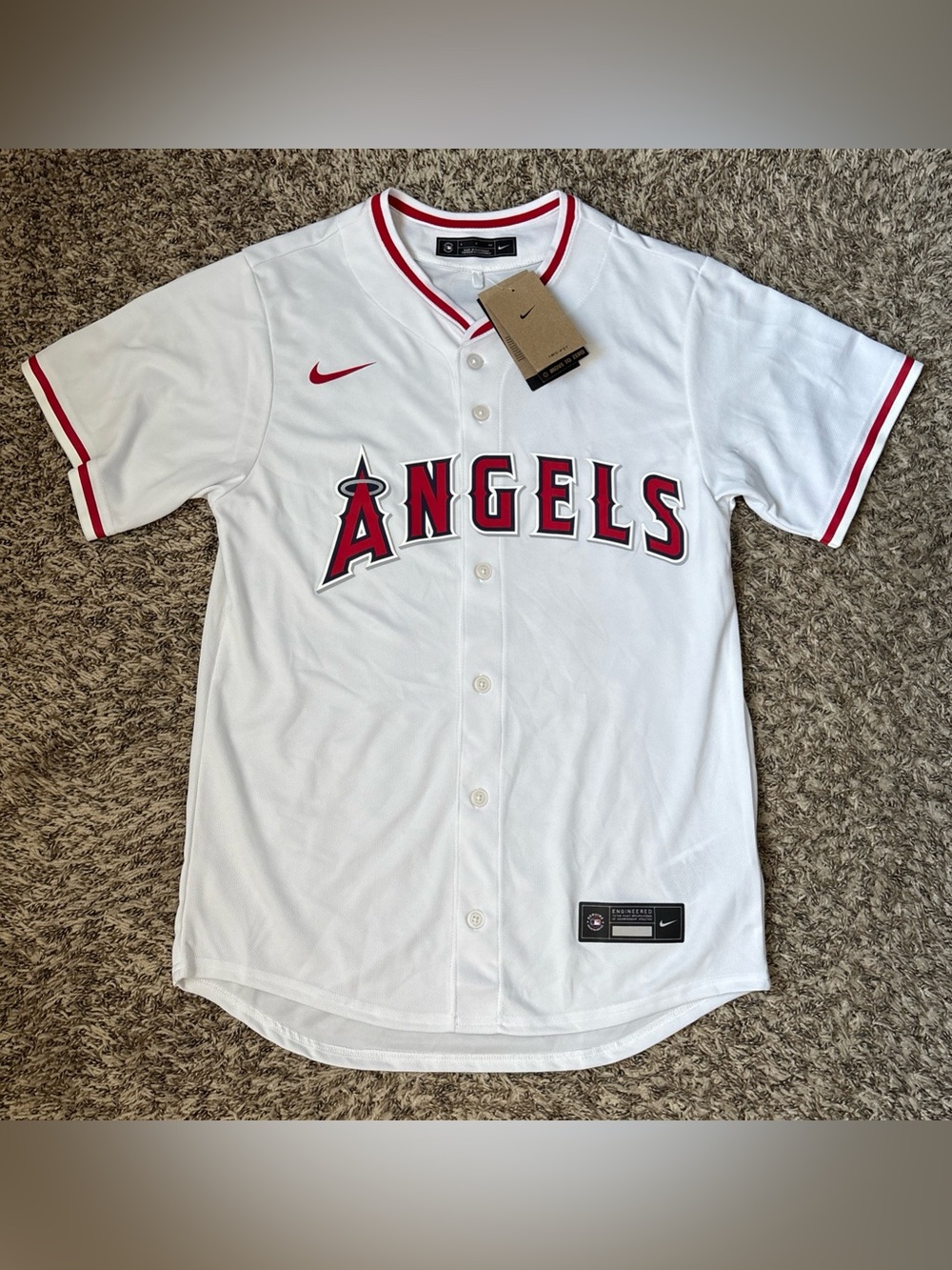 Nike White & Red Angels Button-Front Jersey